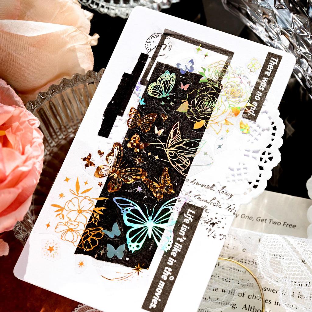 Laser Gold Starry Night PET Stickers for DIY Journals