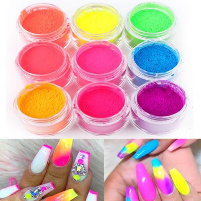 8 Couleurs Pigment Néon Poudre à Ongles Poussière Paillettes Dégradé Iridescent Acrylique Avec Pinceau