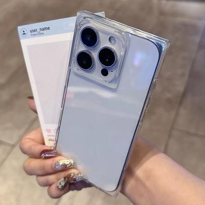 Custodia Trasparente Antiurto con Cornice Morbida Quadrata di Lusso per iPhone 16 15 14 Plus 13 12 11 Pro Max Copertura Armatura Cubo di Ghiaccio Cristallino
