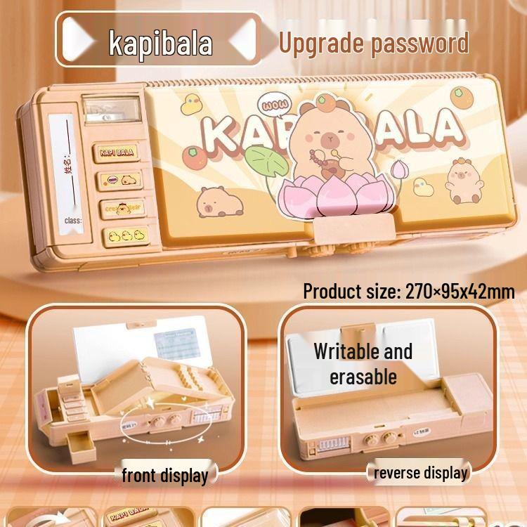 Capybara 2025 Multifunctional Pencil Box with Combination Lock - Stylish Tech-Inspired Design for Girls