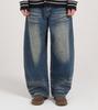 Beoteunseoul Double Catbrush Washed Wide Balloon Fit Denim (Blue)