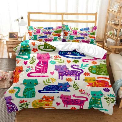 Niedlicher Katzen-Print Bettbezug Kissenbezug Bettwäscheset Luxus Queen Bettwäscheset Niedlicher Stil Kundenspezifisches Jungen-Bettwäscheset