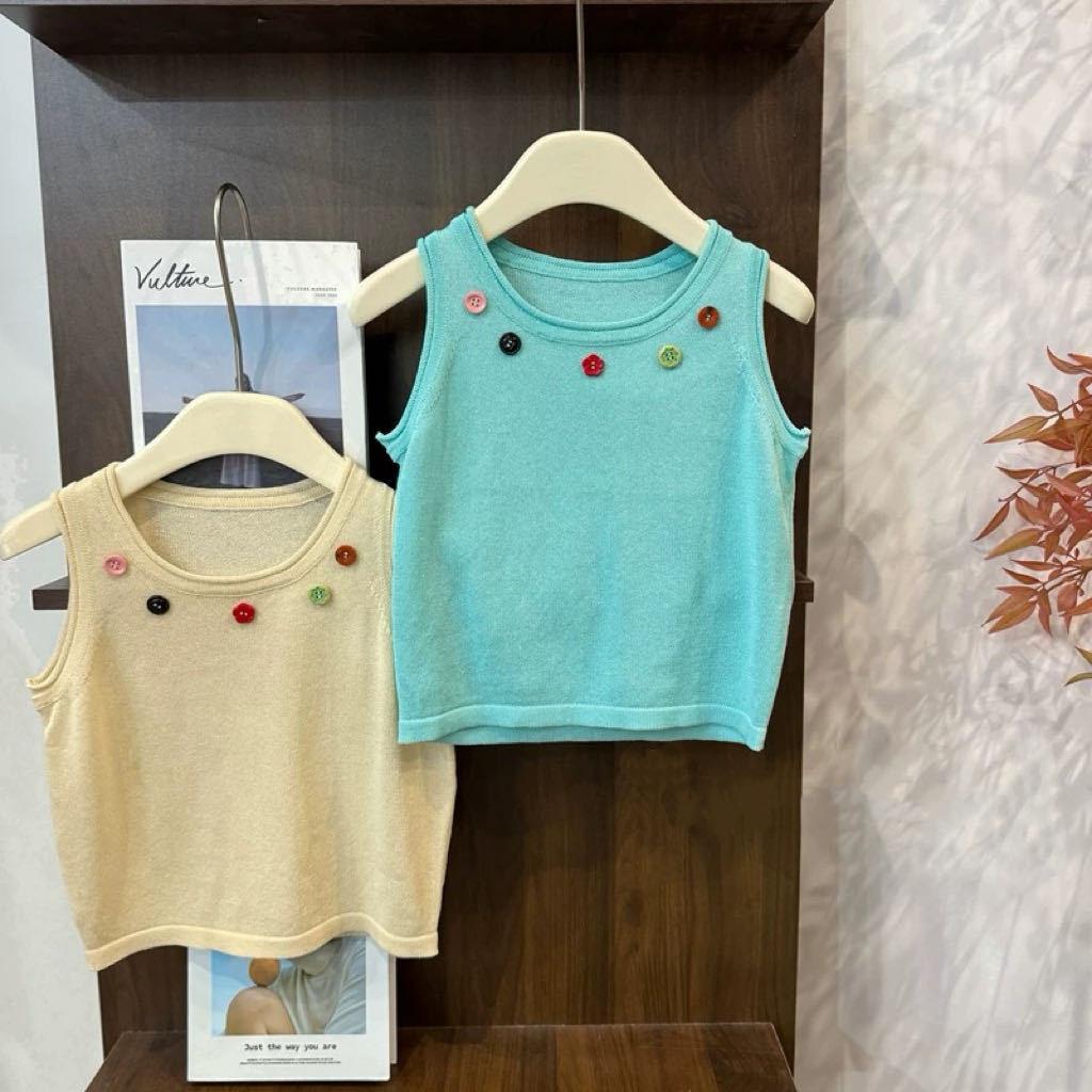 Girls Summer Thin Knit Vest Cute Dopamine Slim Fit Sleeveless Top