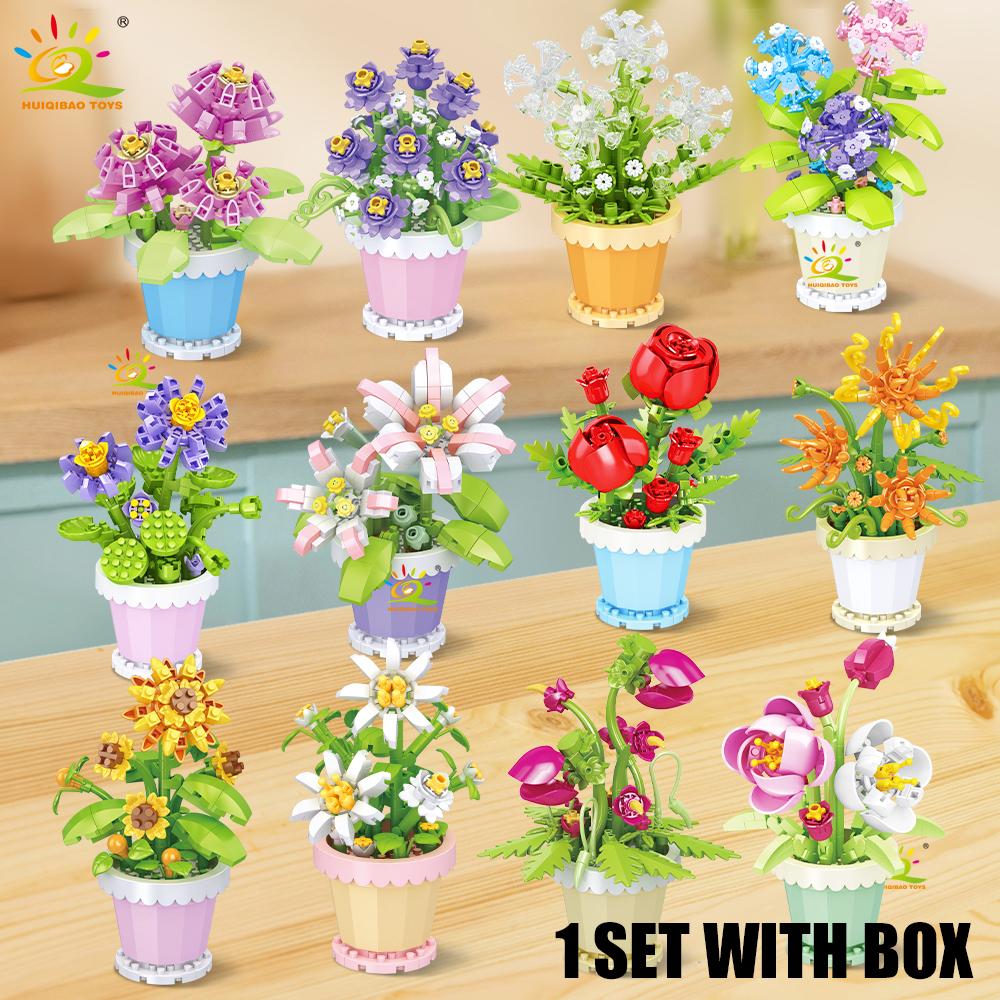 Non-Toxic Moc Eternal Flower With Pot Micro Building Block Diy Sunflower Rose Bouquet Mini Model Brick Toy Home Desk Decoration
