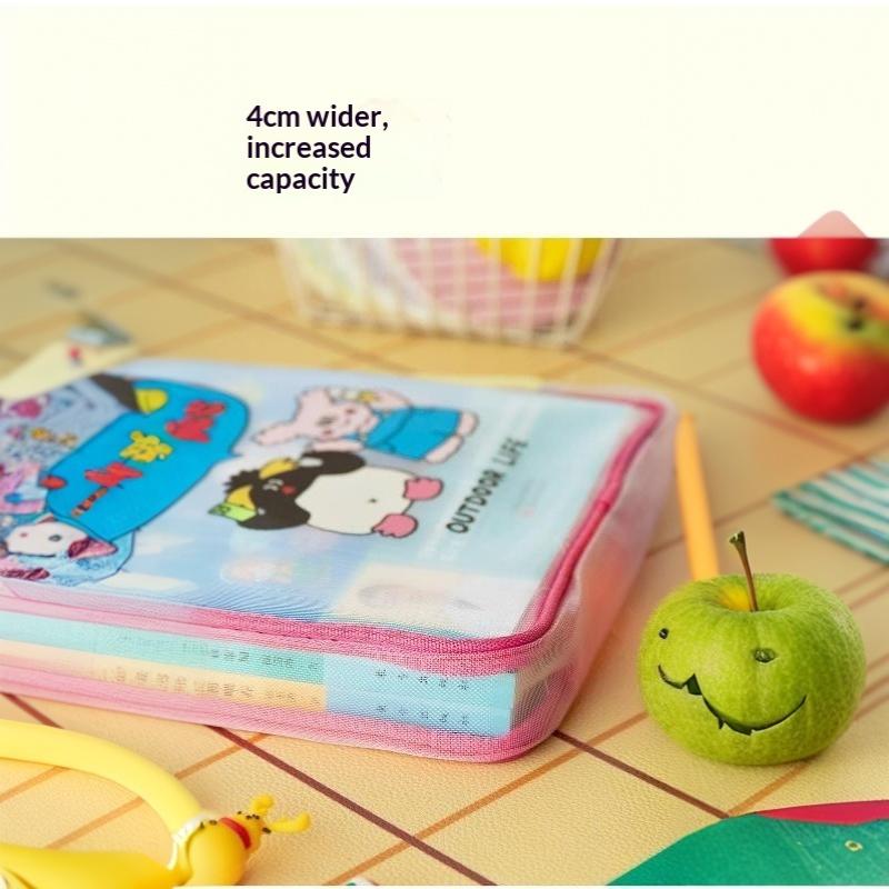 Colorful Cute Large Capacity File Bag, Transparent Document Handbag For Student Exams, A4 Zipper Paper Storage Bag
