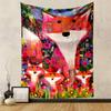 Colorful Fox Family In Blooming Meadow Patterned Tapestry Home Decor, Suitable for Bedroom and Living Room, Gift