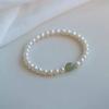 Freshwater Pearl Hetian Jade Beaded Bracelet, Dainty Green Jade Pearl Strand Bracelets for Women, Elegant Minimalist Daily Jewelry Gift