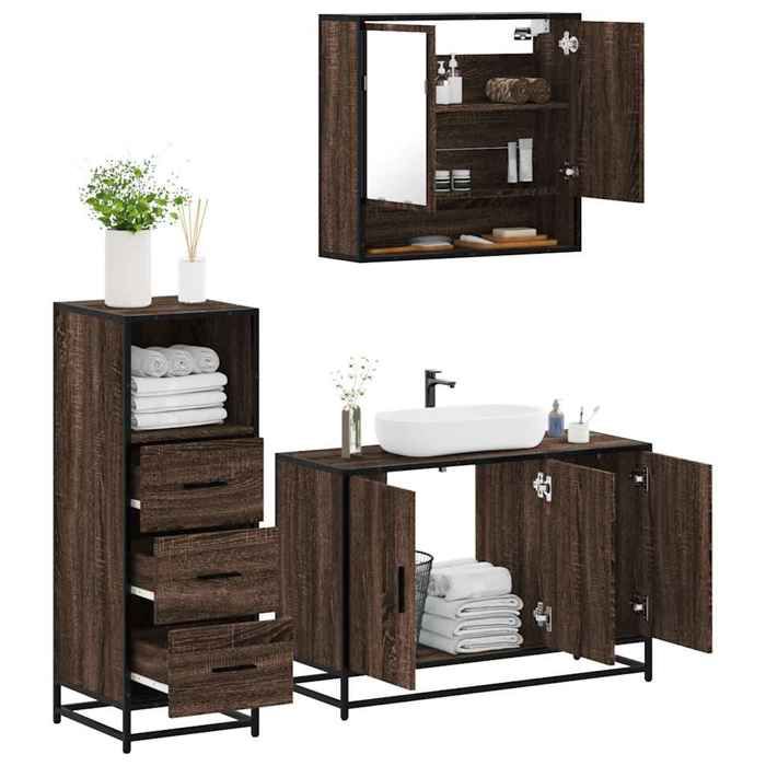 VidaXL Ensemble De Meubles De Salle De Bain 3 Pcs Chêne Marron, Armoire De Salle De Bain, Armoire De Rangement De Toilette, 3301044