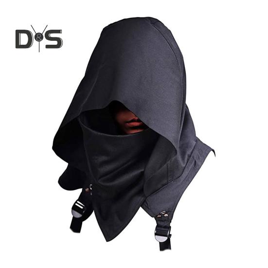 Cyberpunk Cowl Hood Scarf Short Medieval Cape Assassin Hat Pagan Costume Accessory Warrior Cloak Outfit for Halloween Cosplay