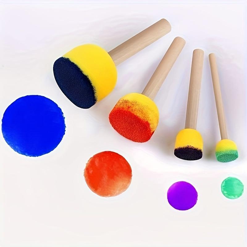 4pcs Round Sponge Brush Set for Painting Mushroom Head Design with Natural Wood Handles, Assorted Sizes, Ideal for Graffiti & Art Projects