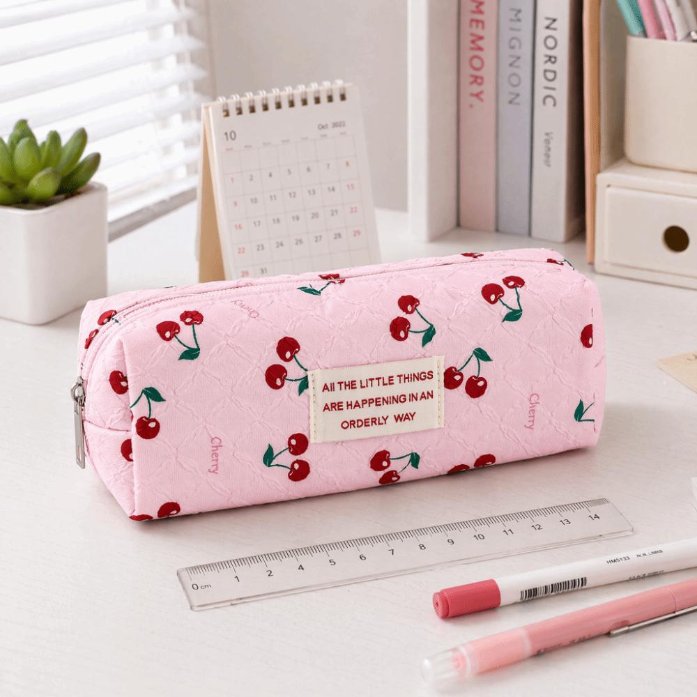 Large Capacity Pencil Case Cherry Print Stationery Bag Kawaii Pencil Pouch  Students