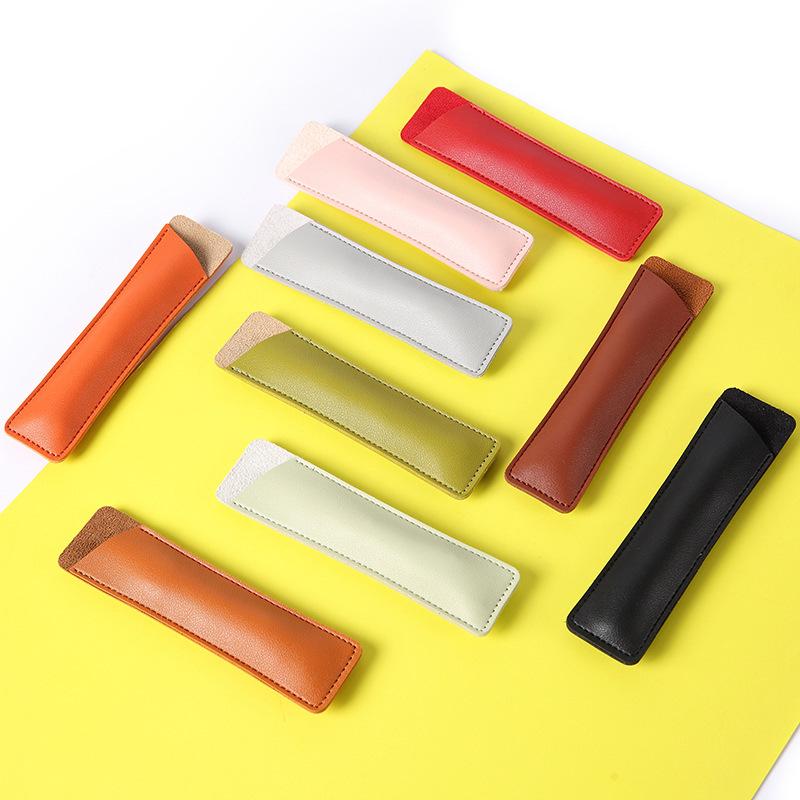 Solid Color Leather Pencil Case – Student Stationery Bag with Fountain Pen Cover