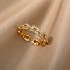 Luxury Zircon Twist Chain Open Rings For Women Stainless Steel Gold Color Geometric Ring Vintage Aesthetic Jewelry Gift femme