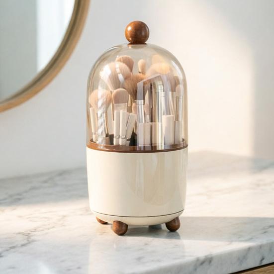 Scatola porta pennelli per il trucco, grande capacità, organizer a scomparti con coperchio trasparente, custodia girevole per pennelli e rossetti.