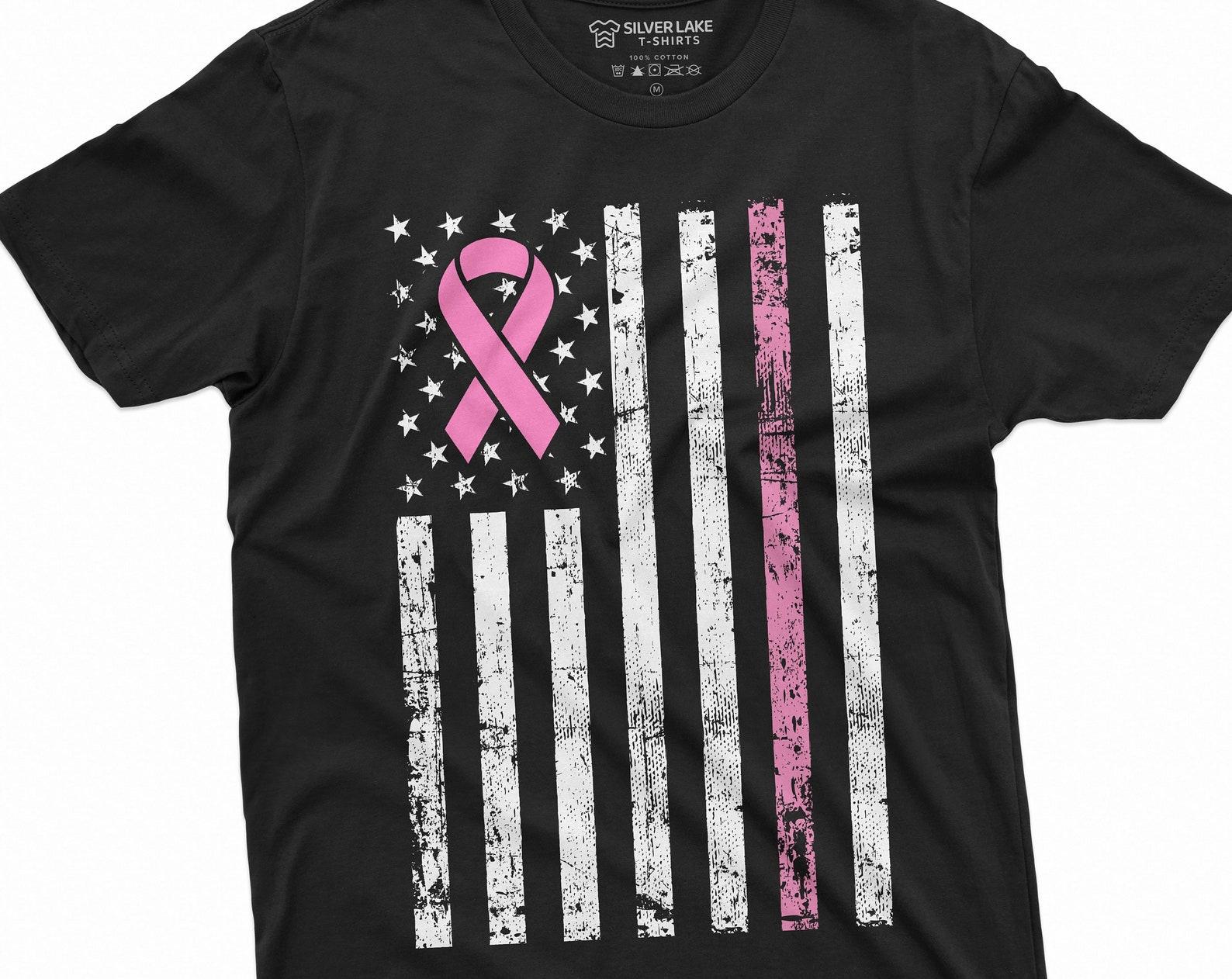 USA Flag Cancer awareness Ribbon T-shirt Mens Womens Unisex American Flag Awareness Tee Shirt Breast cancer day tee Shirt 3XL