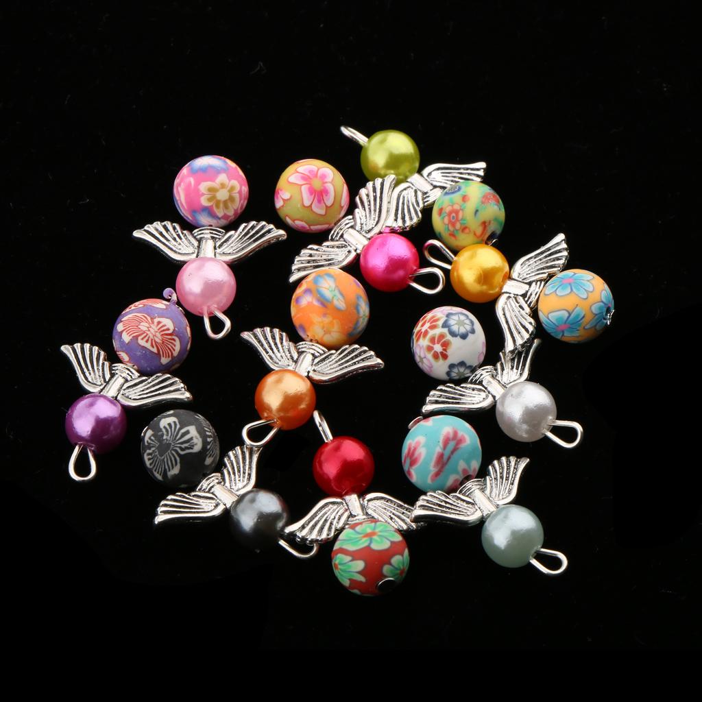 10 Delicate Angel Drop/Round Pearl Alloy Beads Pendants Charms Mixed Colors Gift Making Accessories