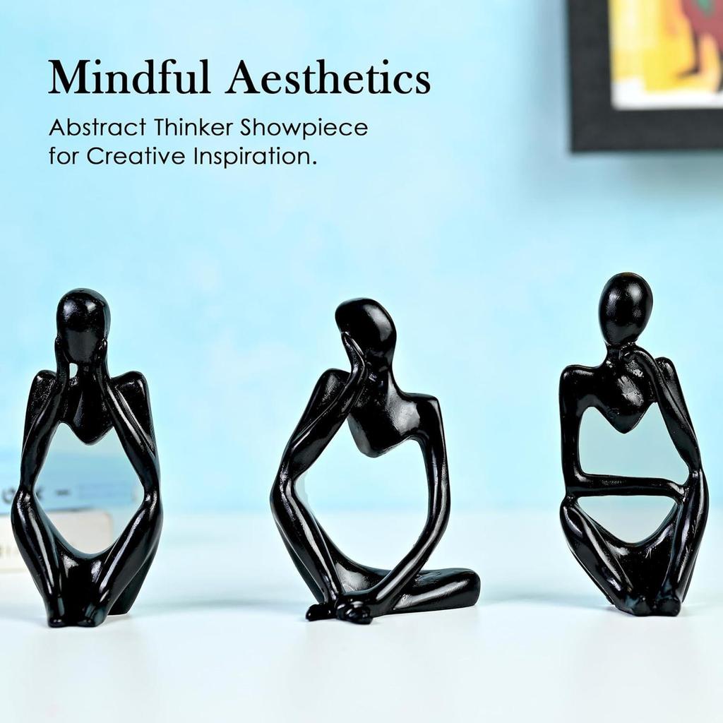 Set de 3 Statui Negre Gânditor – Piese de Expoziție Moderne Abstracte din Rășină pentru Casă, Birou și Spații Elegante, Perfecte pentru Cadouri Atente