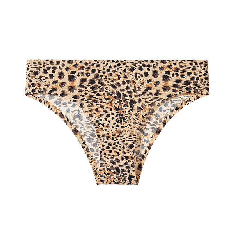 Personalized sexy leopard print briefs low waist European and American printing pure desire ice silk seamless invisible underwear women