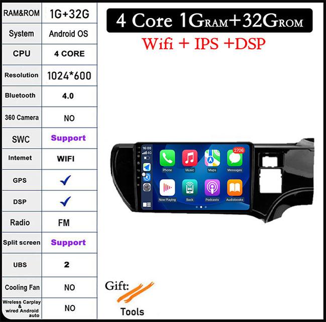 

Для Toyota Aqua 2011 - 2017 Android 14 RHD Автомобильный навигационный экран Радио Мультимедийный проигрыватель GPS WIFI Видео Carplay BT