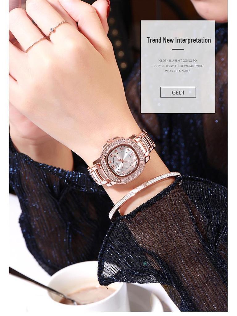 Gedi Women's Star-Patterned Luxury Alloy Watch with Steel Band