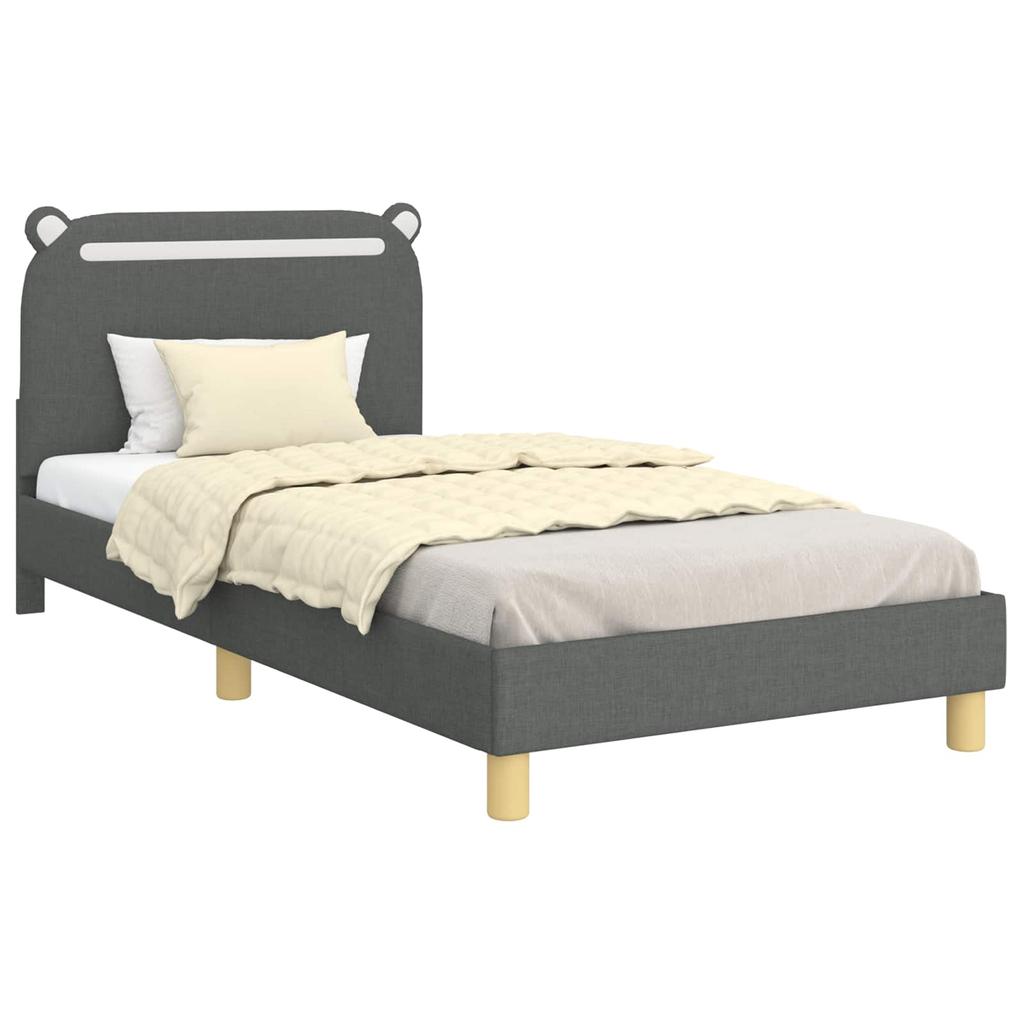 Kids Bed Frame with Headboard Dark Grey 90 x 190 cm Fabric