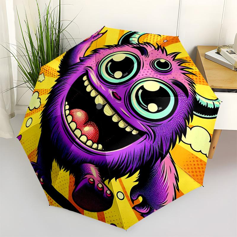 1pc Monster Fun Automatic Open/close Umbrella, 8-Rib Sturdy Structure, Portable Travel Umbrella, Parties, Everyday Use, Outdoor Accessory, A