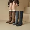 Grey Black Women Knee High Boots High Square Heel Small Big Size 32 48