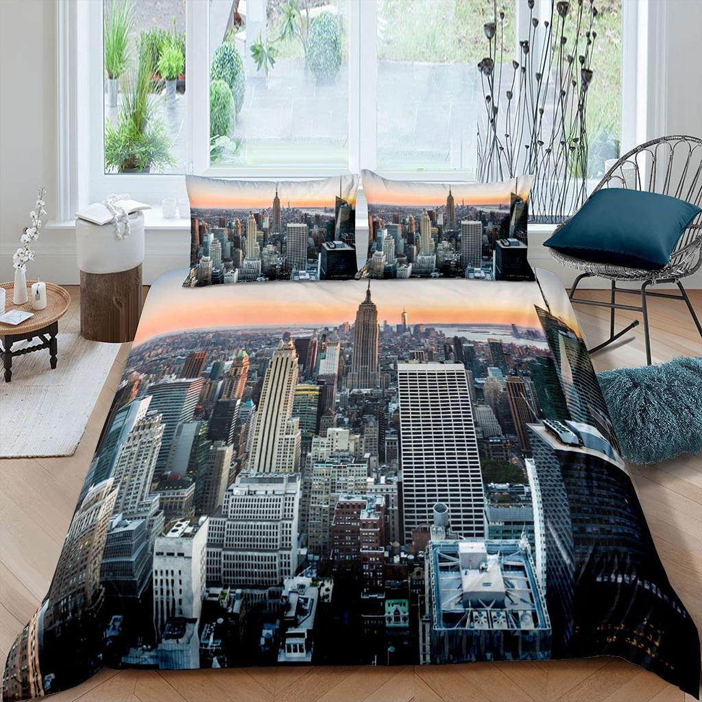 Sailing Boat Duvet Cover,Romantic City Sunset View Bedding Set,Colorful Boat Comforter Cover Valentine's Day Theme Quilt Cover