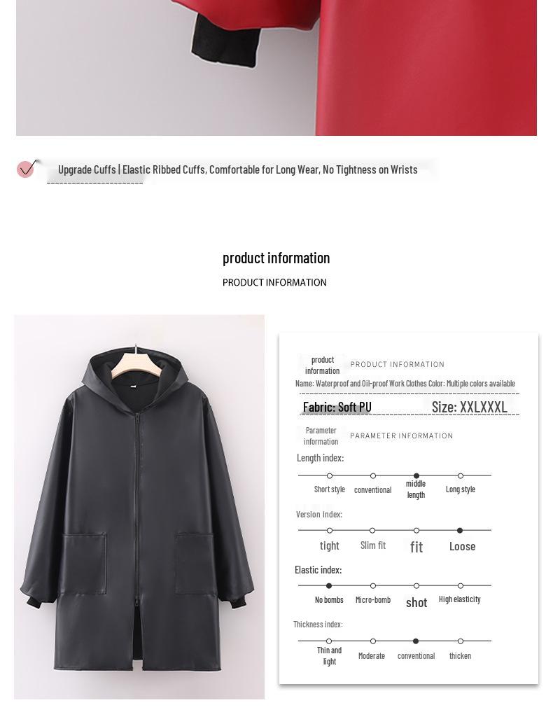 Plus Size PU Leather Waterproof Coveralls - Unisex Long Sleeve Apron for Catering and Workwear