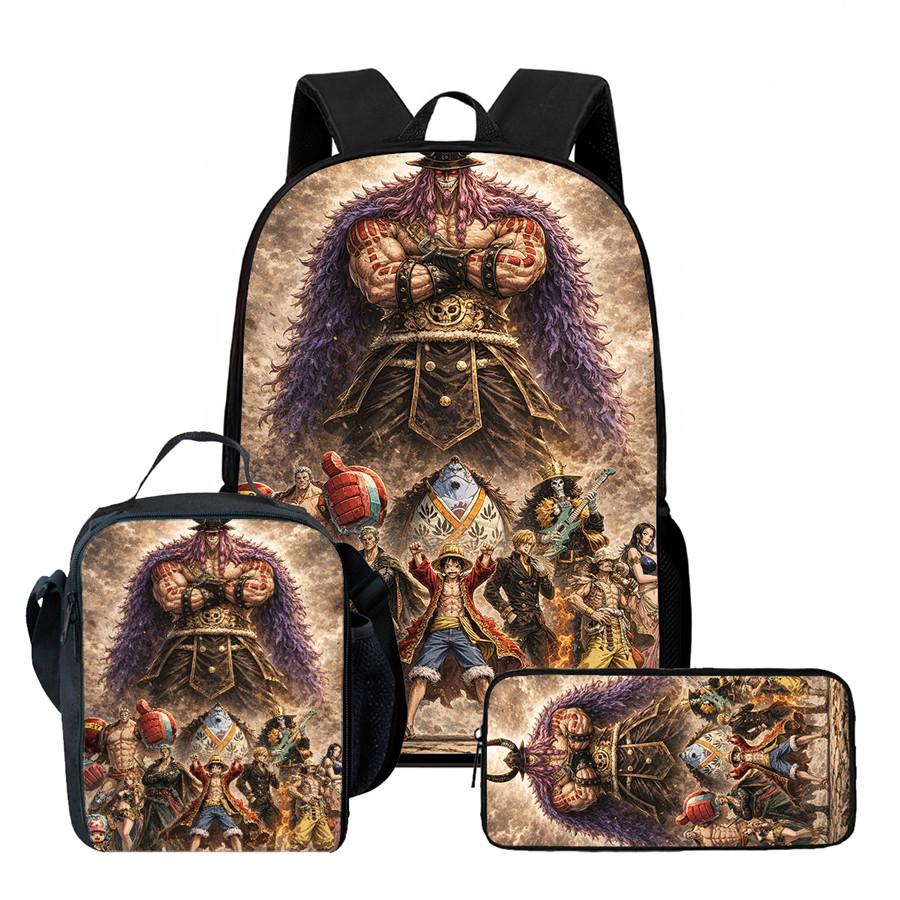 15 Inch 3PCS One Piece School Backpack Set with Lunch Bag Pencil Case Durable Lightweight Unisex Daypack for Boys Girls Age 6-10