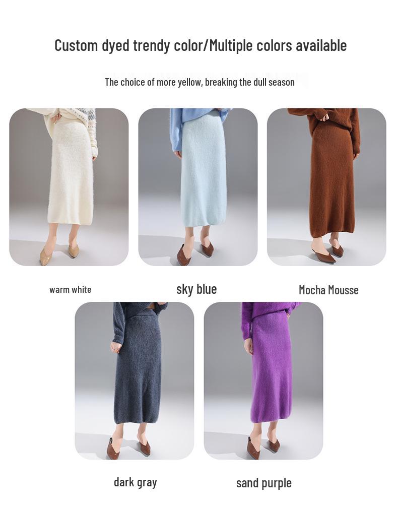 Autumn/Winter 100% Wool Solid Color Women's Slimming Midi Knitted Skirt