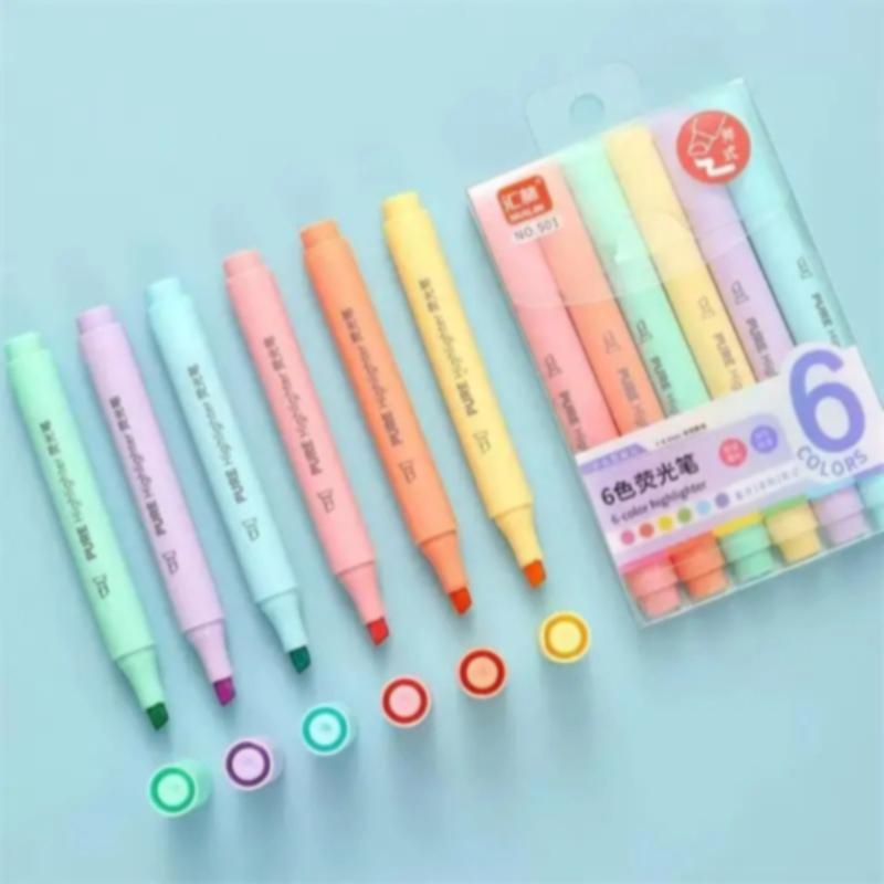6/8Pcs/set Pastel Color Macaron Highlighter Pen Marker Pens Fluorescent Pen Drawing Highlighters Cute Stationery School Supplies