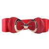 Women Bowknot Buckle Metallic Faux Leather Waistband Elastic Croset Waist Belt