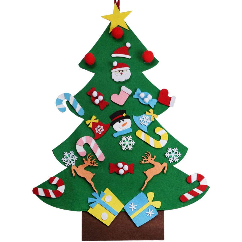 Felt Christmas Tree DIY Hanging Christmas Tree with Detachable Ornaments Wall Decor for Xmas Gifts Home Door Decoration
