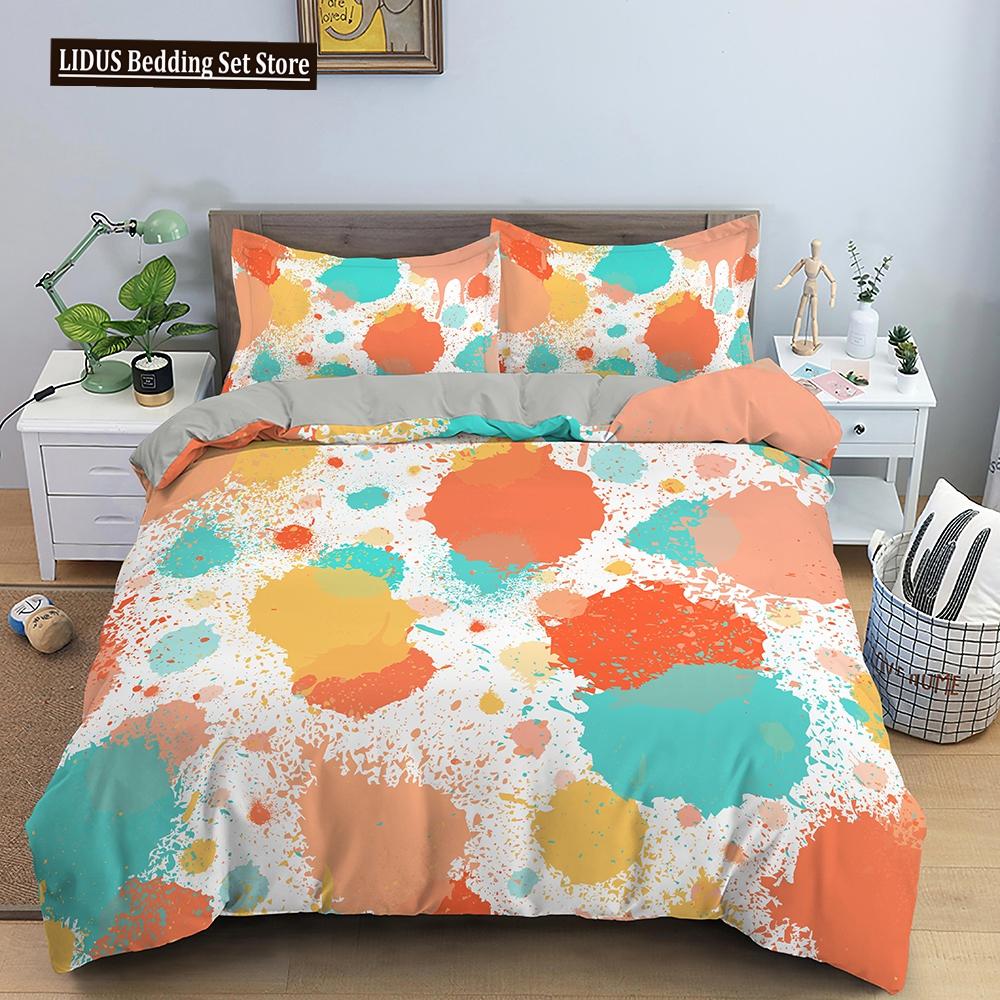 Art Pattern Bedding Set Watercolour Design Colourful Comforter Cover With Pillowcase King Queen Size For Kids Teens Bedding Set