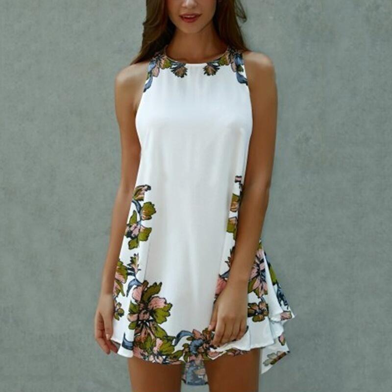 Elegant Sexy Vest Skirt Sleeveless Short Skirt Printed Flower Casual Dress For Women S-xxl
