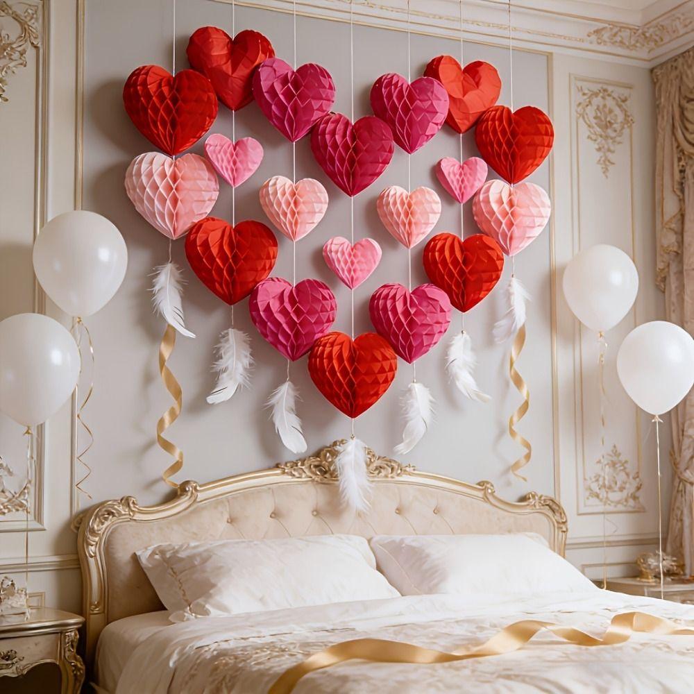 5 Pcs Set Red Pink Colors Honeycomb Party Decorations Hanging Paper Pom-Poms Birthday Party Decor