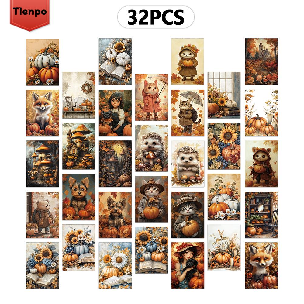 

32pcs, autumn limited edition, Harvest season postcard, Autumn fairy tale postcard, wall sticker, Mailing card, greeting car чистый