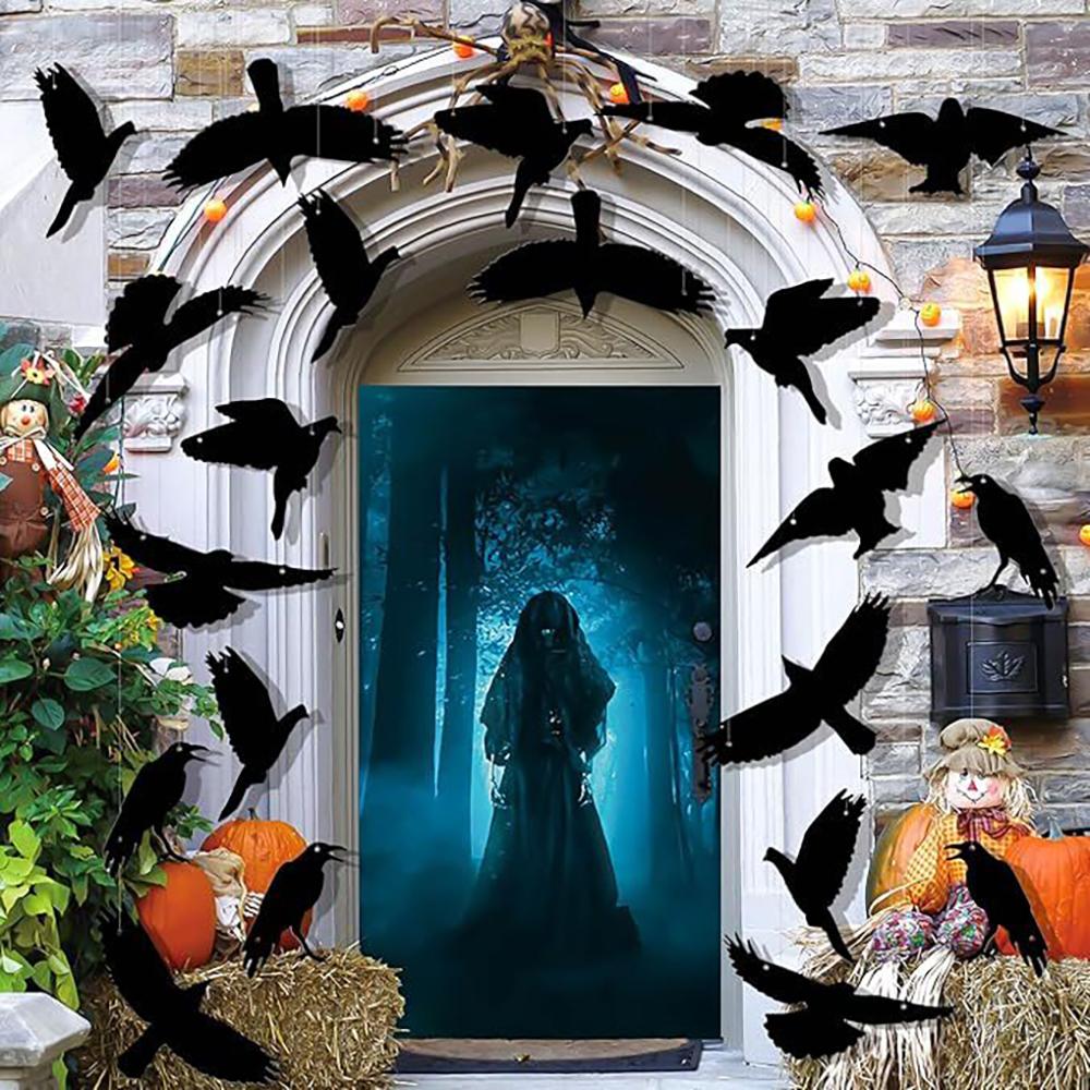 Runtowo 12 sztuk Halloweenowa Czarna Wrona Ozdoba Wisząca, Wiszący Wisiorek DIY, Domowa Dekoracja Halloweenowa Atmosfera Grozy