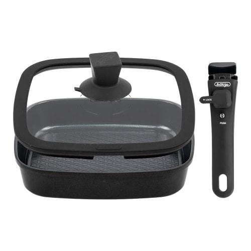 boohgle 26cm Frying Pan and Pot Set, Induction & Gas Compatible, Removable Handle, Non-Stick Ceramic Coating, Easy to Clean (Black, 26cm Frying Pan wi