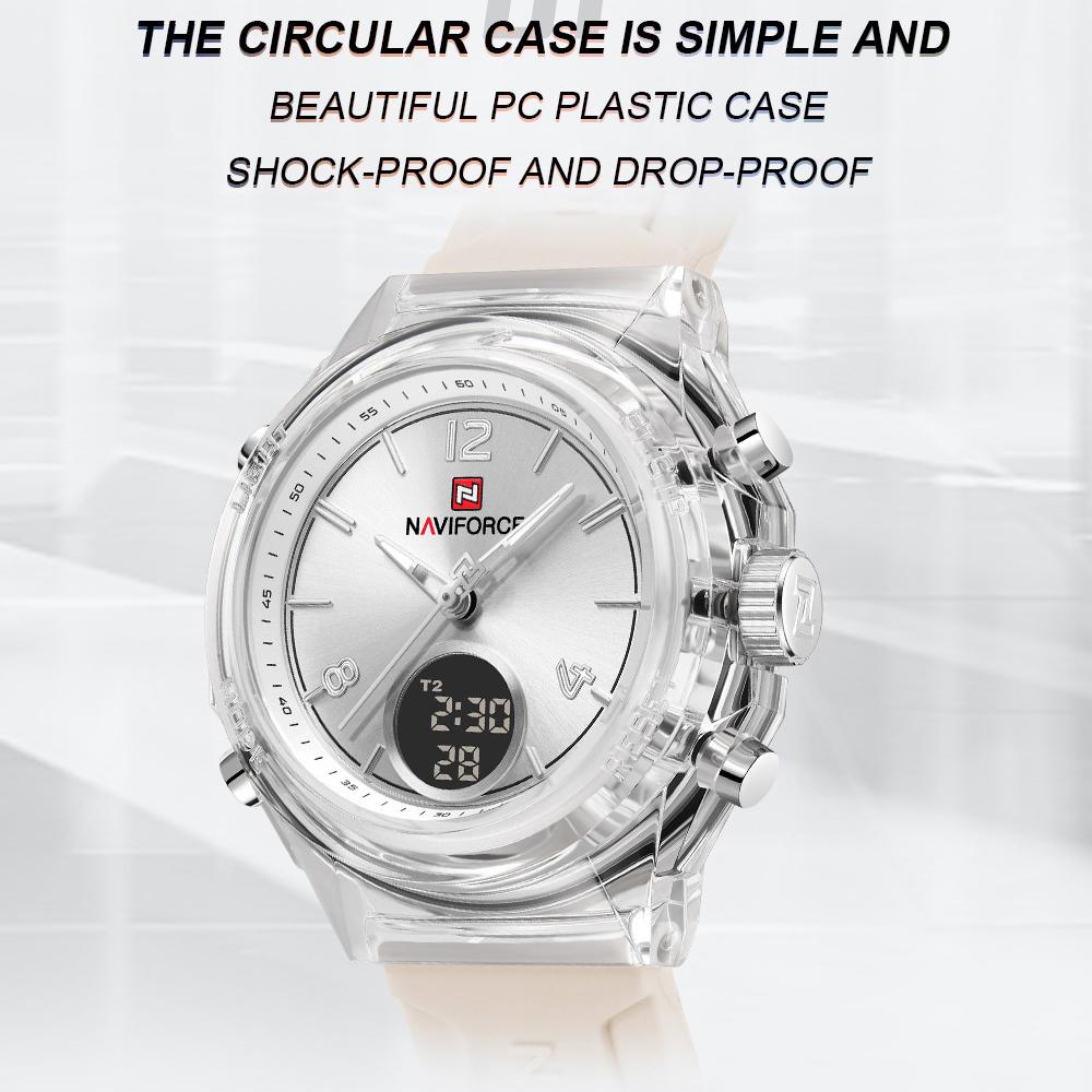 Naviforce Women Watch Quartz Pointer Dial LCD Digital Display Chronograph Luminous Waterproof Silicone Strap Unisex Men Women Watch NF7109