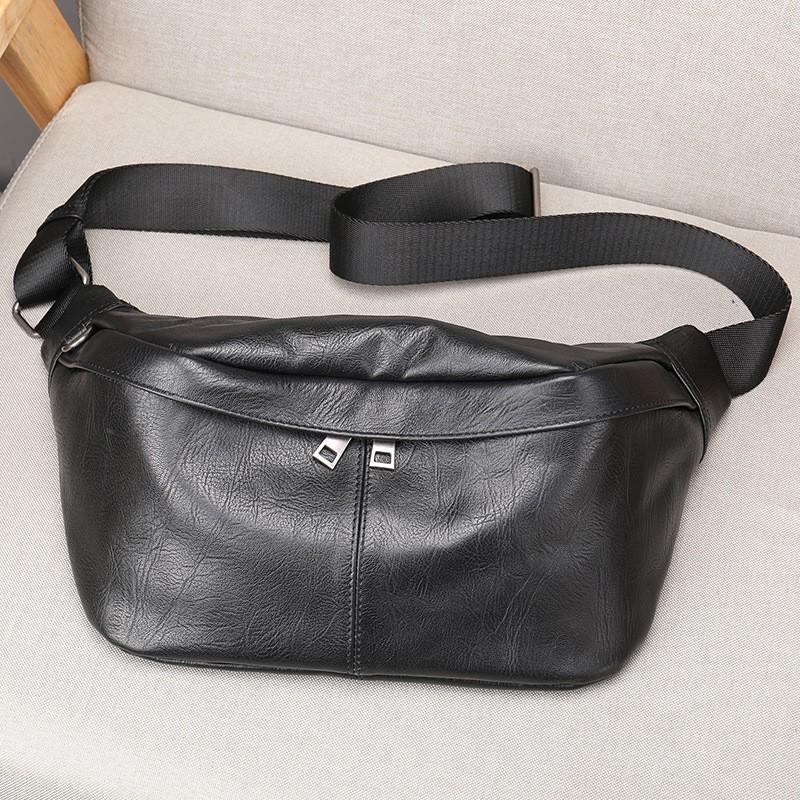 Real Cowhide Shoulder Bag Business Waist Large Capacity Men s Multifunctional Chest Diagonal Cross Leather чёрный