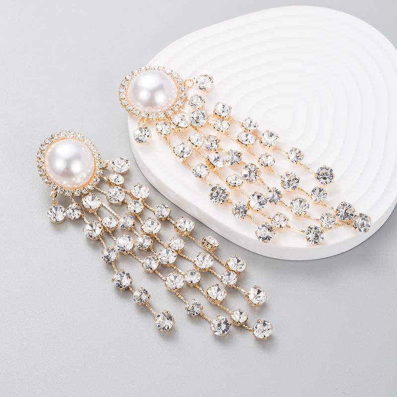 Frauen Lange Tropfen Ohrringe Titan Stahl Legierung Anhänger Ohrringe Acryl Bunte Kristall Perle Quasten Geometrische Ohr Ornamente