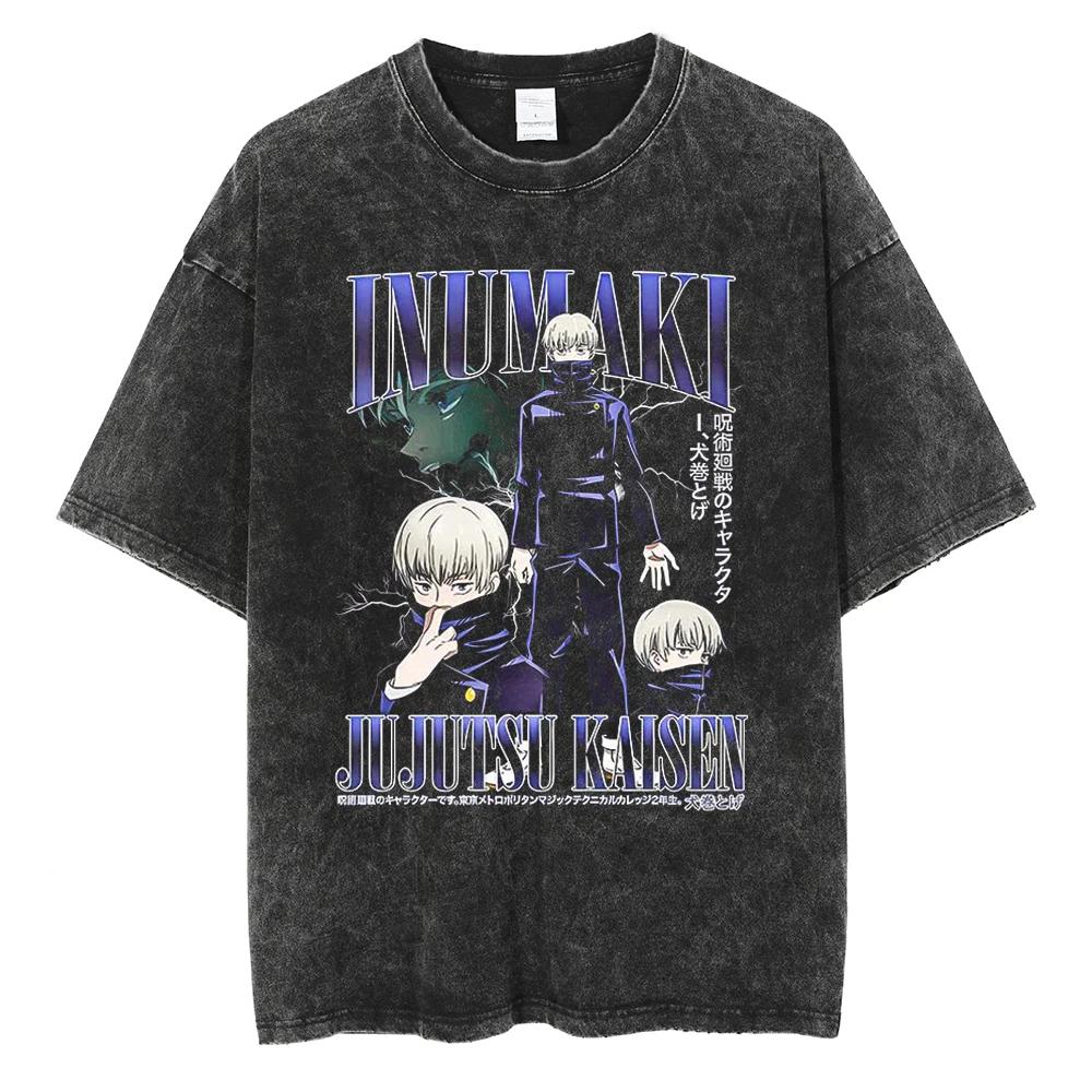 Anime Jujutsu Kaisen Ryomen Sukuna Washed T-Shirt Vintage Cotton Men's Streetwear Oversized Women Short Sleeves