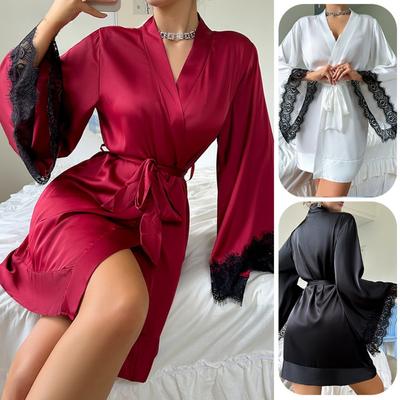 Sexy Nightgown Bathrobe Sex Pajamas Women's Long-sleeved Women's Satin Loungewear