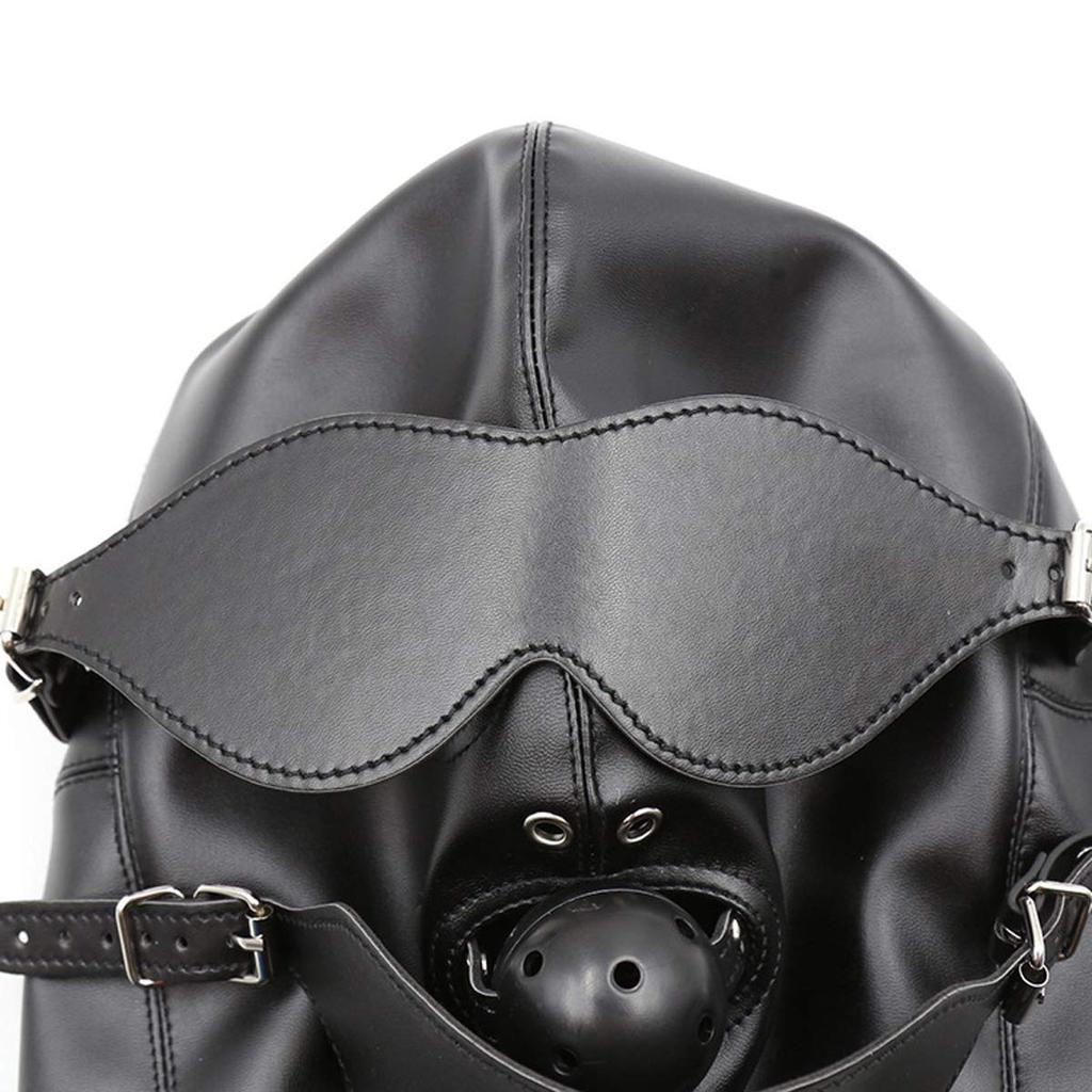 Ifukens Full Head PU Leather with Gag and Bondage Kinky Fetish SM Full Head Adult Black Full Head Mask Black Ball Leather Mask Mask, Ball, Mask, Mask,