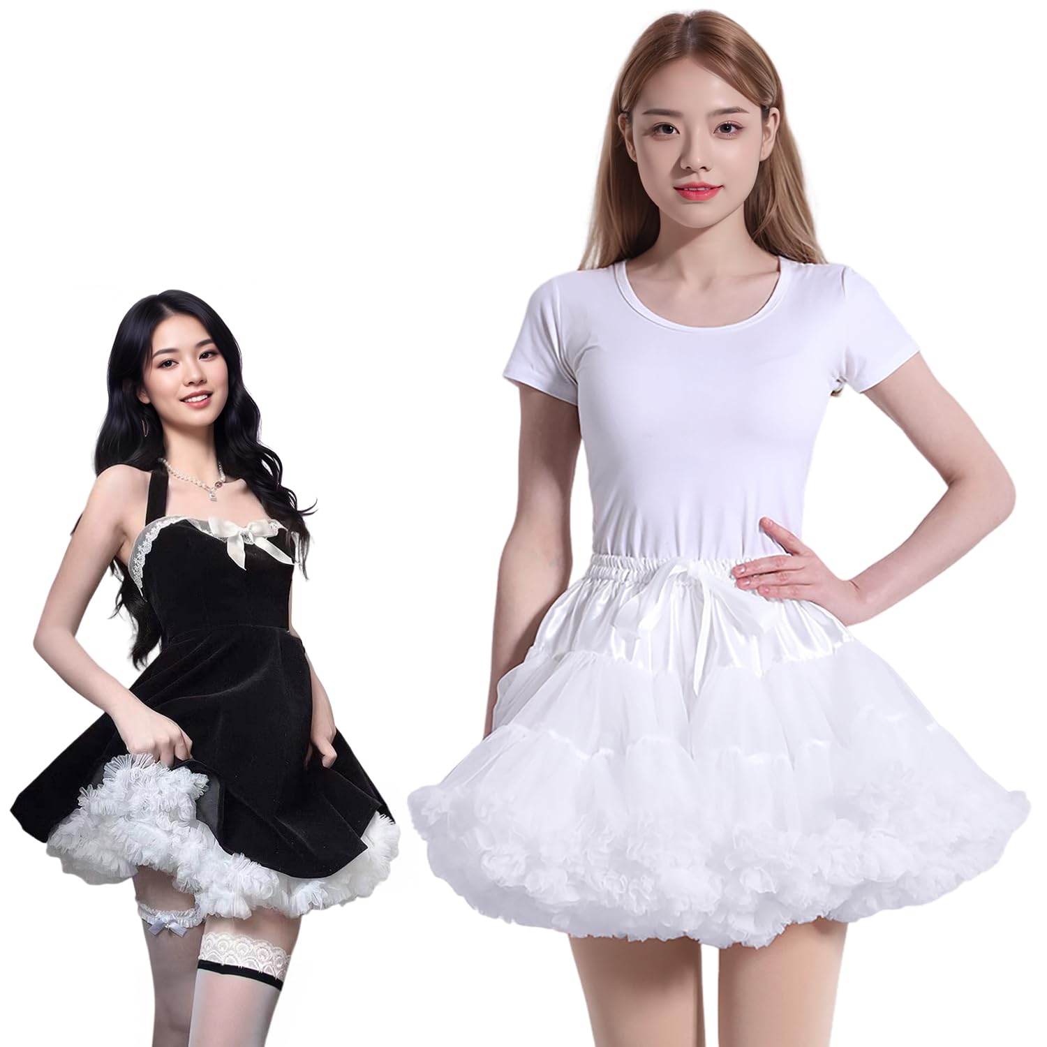

JIURUN White Dreamy Tutu Voluminous Skirt with Fluffy Perfect for Halloween and Fluffy Accessory for Adults Pannier, Cosplay, Cute, Skirt, Bow,