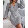Women's Autumn/winter Twist Lantern Sleeve Hip Knit Button Sweater Dress