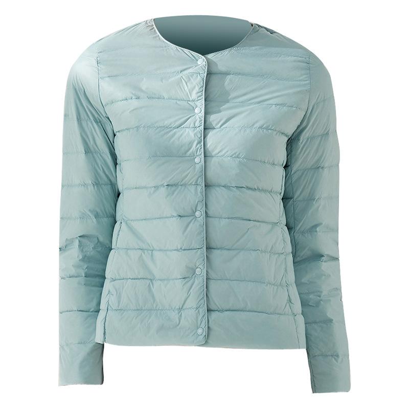 D new down jacket women's light and thin short round neck warm duck down liner versatile and thin solid color light coat tide