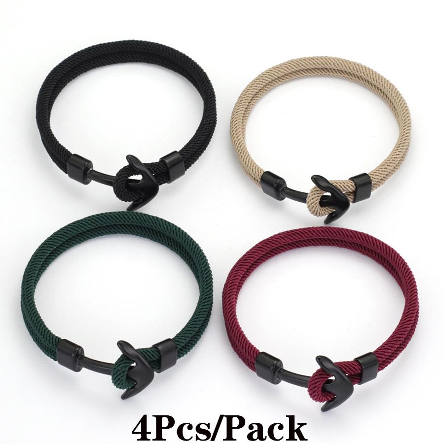 

Noter Stylish 4Pcs/Pack Men Anchor Bracelet Grade A 4mm String Chain Braslet Nautical Wrap Rope Braclet Handmade Fabric Jewelry